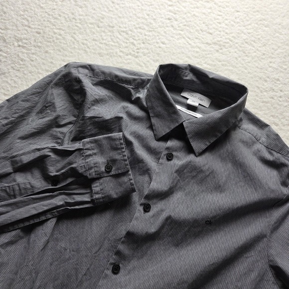 Calvin Klein Other - Calvin Klein Dress Shirt Mens M Gray Herringbone Slim Fit Long Sleeve Woven